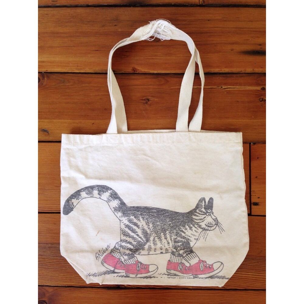 Vintage 70s B Kliban Cat Red Sneakers White Cotton Canvas Tote Bag 14x11.5